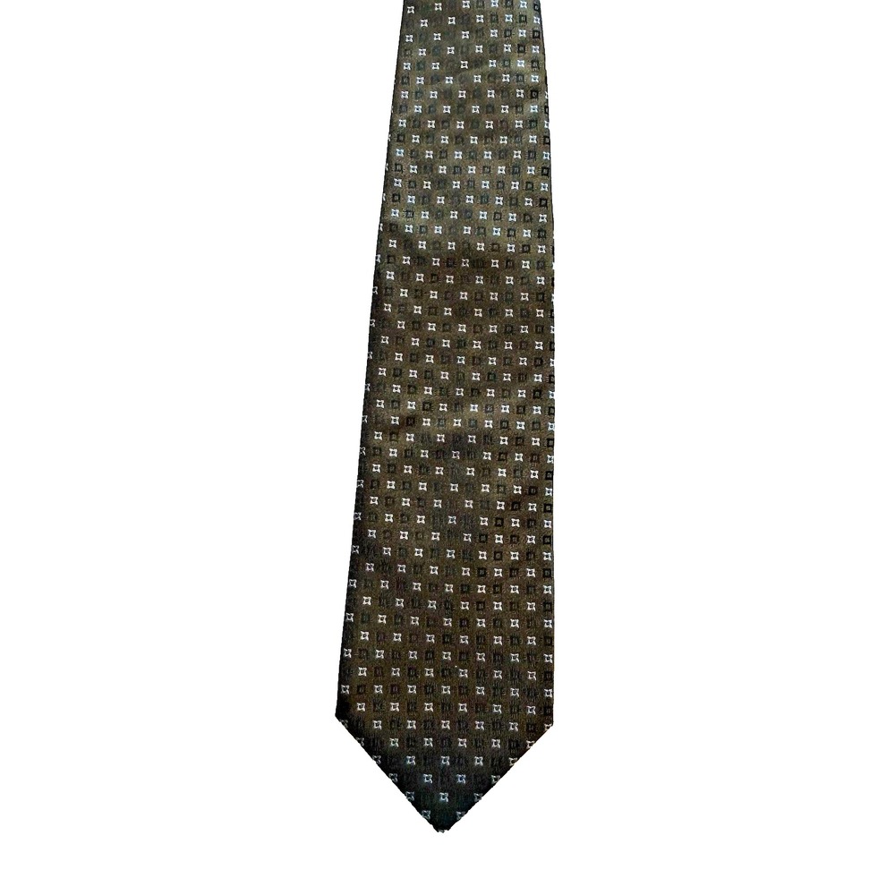Banana Republic Brown Blue White Geometric Pattern Silk Mens Tie 3.75"x57.25"